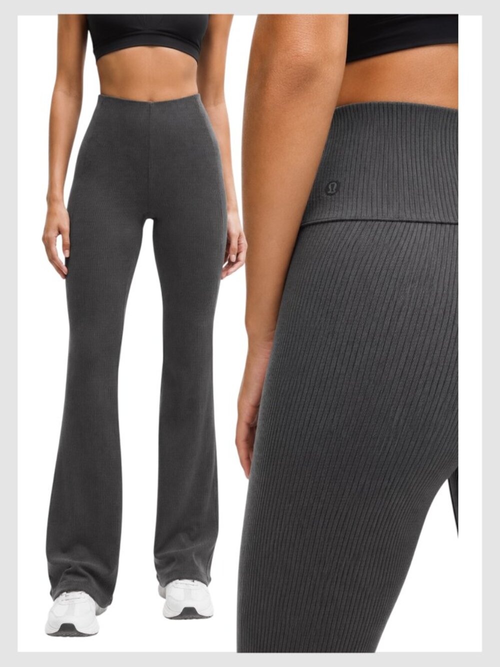 Lululemon Ribbed Softstreme Flared Pants Charcoal Grey High Rise Size 12